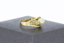 Vintage 585 Gold Solit&auml;rring Damen mit Perle - Ringgr&ouml;&szlig;e 53