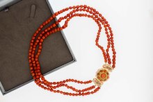 585 Ros&eacute;gold Kette Damen mit Koralle - 48 cm