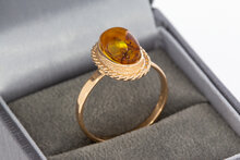 Vintage 585 Ros&eacute;gold Ring Damen mit Bernstein - Ringgr&ouml;&szlig;e 60