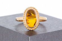 Vintage 585 Ros&eacute;gold Ring Damen mit Bernstein - Ringgr&ouml;&szlig;e 60
