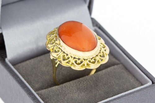 14 Karat Ring mit roter Koralle - 18,3 mm