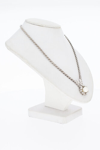 14 Karat Diamant Kette mit Perle - 45 cm
