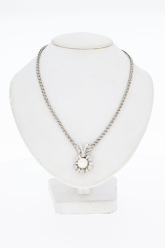 14 Karat Diamant Kette mit Perle - 45 cm