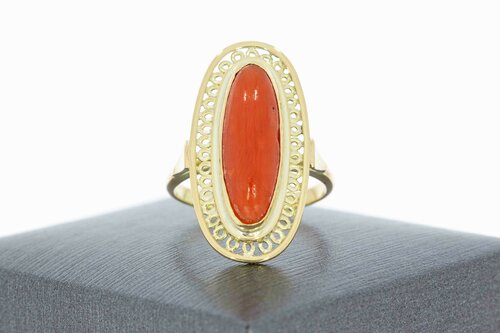 Rote Korallen Ring 585 Gold - 17.1 mm