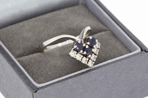 585 Gold Diamantring mit Saphir - 17,5 mm