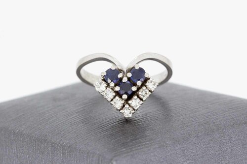 585 Gold Diamantring mit Saphir - 17,5 mm