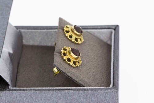 Granat Ohrstecker 585 Gelbgold - 1 cm