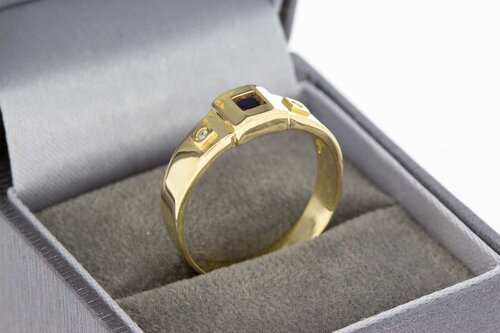750 Gold Saphir Ring mit Diamant - 19,3 mm