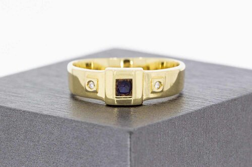 750 Gold Saphir Ring mit Diamant - 19,3 mm