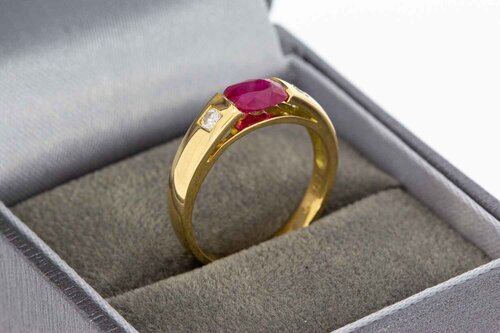 750 Gold Rubin Ring mit Diamant - 17 mm