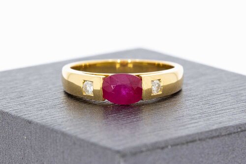 750 Gold Rubin Ring mit Diamant - 17 mm