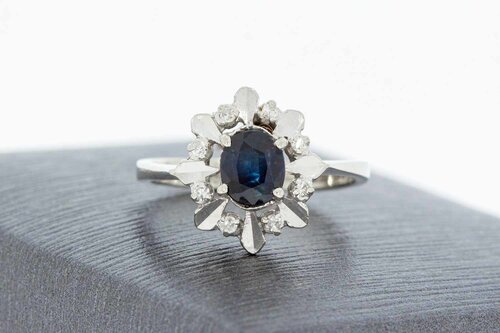 585 Gold Saphir ring mit Diamant - 15,2 mm