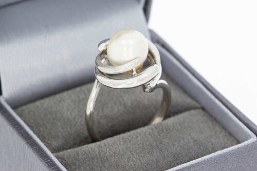 585 Weißgold Ring mit Perle - 17,9 mm