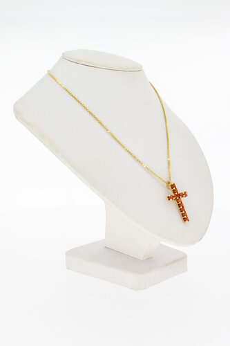 14 Karat Kreuz Anhänger mit rote Koralle