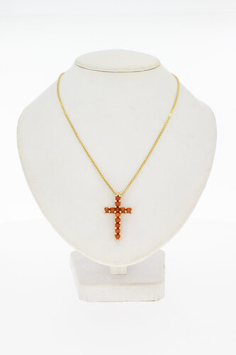 14 Karat Kreuz Anhänger mit rote Koralle