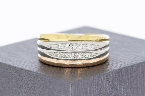 Tricolor 750 Gold Ring mit Diamant - 19,6 mm