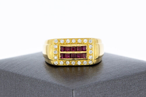 18 Karat Gold Rubin Ring mit Diamant - 18 mm