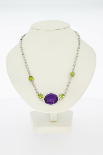 750 Weißgold Edelsteinkette - 45 cm