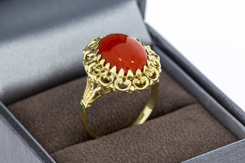 Rote Koralle Ring 14 Karat Gold - 17,2 mm
