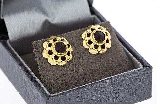 Granat Ohrstecker 14 Karat Gold - 1,2 cm