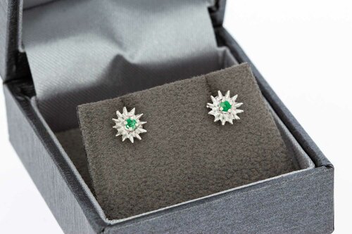 Smaragd Ohrstecker 18 Karat Weißgold - 0,7 cm