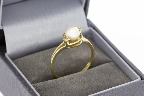 Perlenring 585 Gold mit Diamant - 17,7 mm