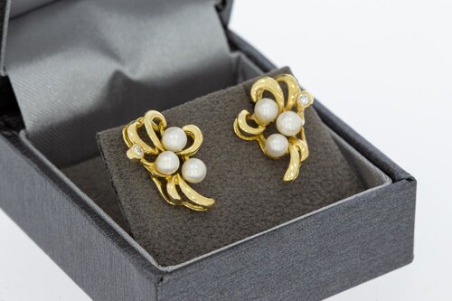 585 Perlen Ohrstecker mit Diamant - 2,9 cm