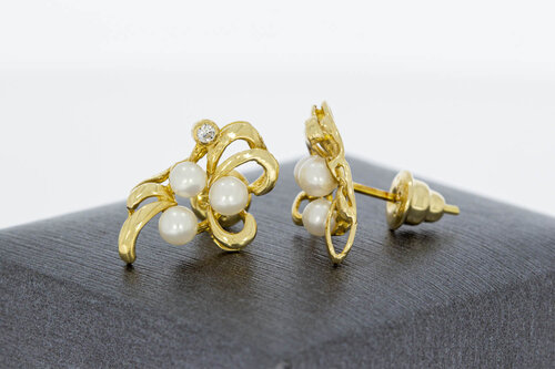 585 Perlen Ohrstecker mit Diamant - 2,9 cm