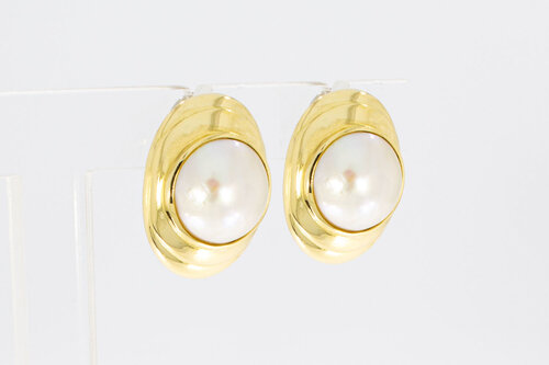 750 Gold Ohrclips mit Perle - 2,3 cm