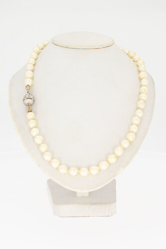 14 karaat Parelketting met diamant - 73 cm