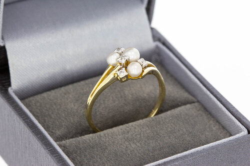 585 Gold Ring Damen mit Perle und Diamant - Ringgröße 58