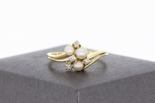 585 Gold Ring Damen mit Perle und Diamant - Ringgröße 58