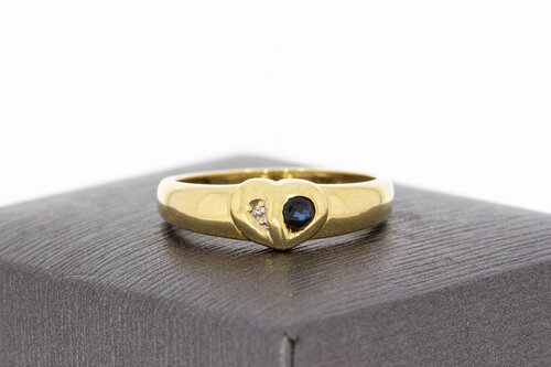 585 Gold Herzring Damen mit Saphir - Ringgröße 55