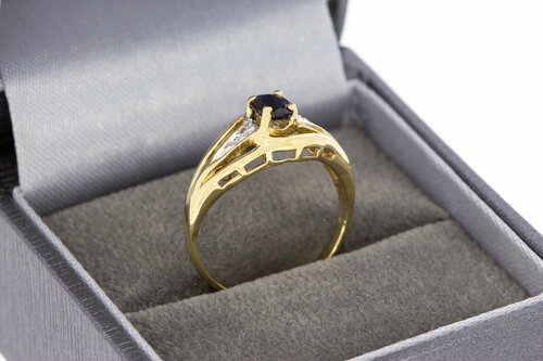 585 Gold Ring Damen mit Saphir und Diamant - Ringgröße 53
