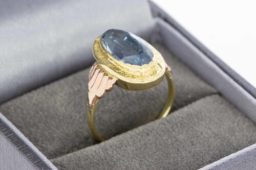 585 Bicolor-Gold Ring Damen mit Aquamarin - Ringgröße 53