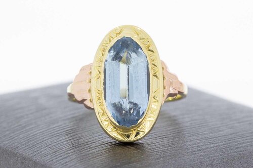 585 Bicolor-Gold Ring Damen mit Aquamarin - Ringgröße 53