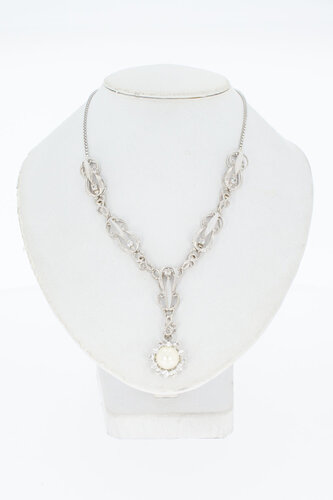 18 Karat Weißgold Kette Damen mit Saphir und Perle - 49,5 cm