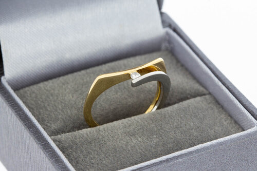 18 Karat Bicolor-Gold Ring Damen mit Diamant - Ringgröße 50