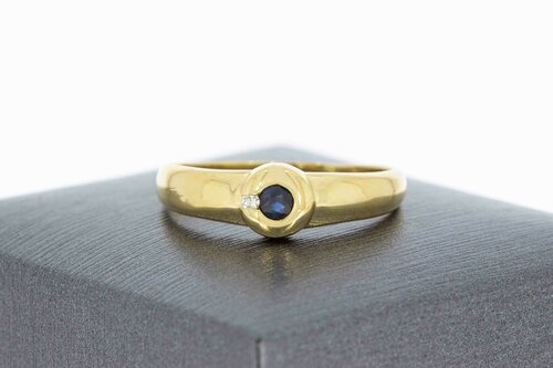 18 Karat Gold Ring mit Saphir und Diamant - Ringgröße 61