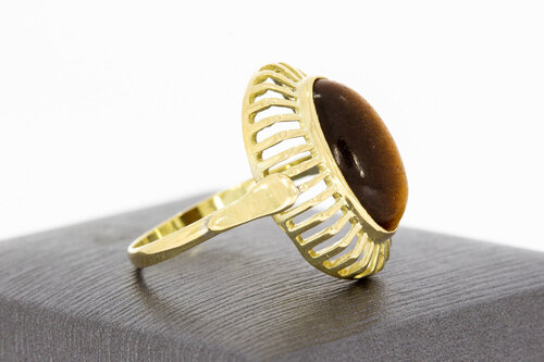 585 Gold Marquise-Ring Damen mit Tigerauge - Ringgröße 59
