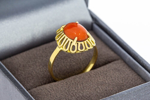 Vintage 18 Karat Gold Ring mit Koralle - Ringgröße 54, 2,8 g