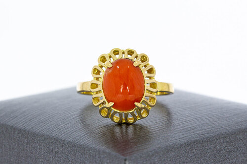 Vintage 18 Karat Gold Ring mit Koralle - Ringgröße 54, 2,8 g