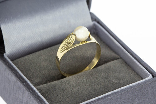 Vintage 585 Gold Solitärring Damen mit Perle - Ringgröße 53