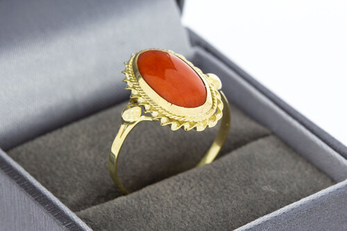 Vintage 585 Gold Ring Damen mit Koralle - Ringgröße 60