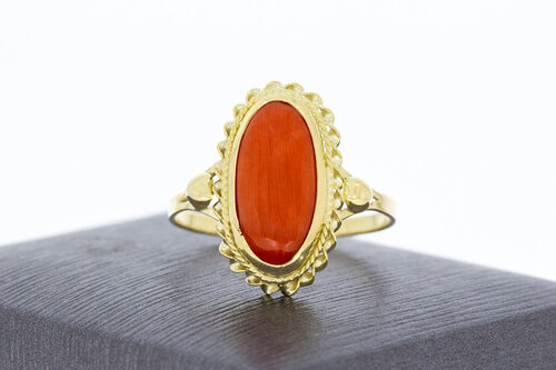 Vintage 585 Gold Ring Damen mit Koralle - Ringgröße 60