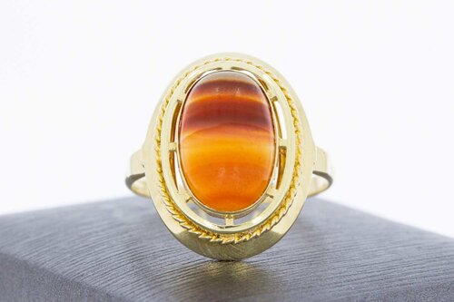 585 Gold Marquise-Ring Damen mit Achat - Ringgröße 66
