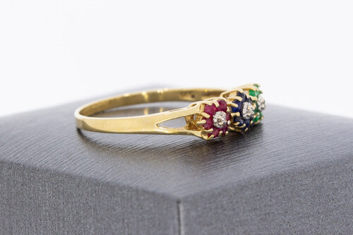 585 Gold Ring Damen mit Saphir und Rubin - Ringgröße 59