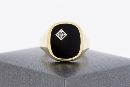 585 Gold Siegelring mit Onyx und Zirkonia - Ringgröße 62