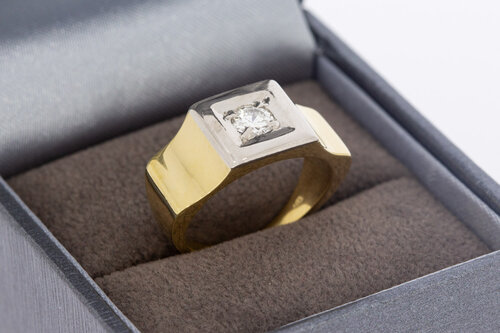 585 Bicolor-Gold Ring Herren mit Diamant - Ringgröße 51