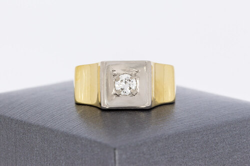 585 Bicolor-Gold Ring Herren mit Diamant - Ringgröße 51